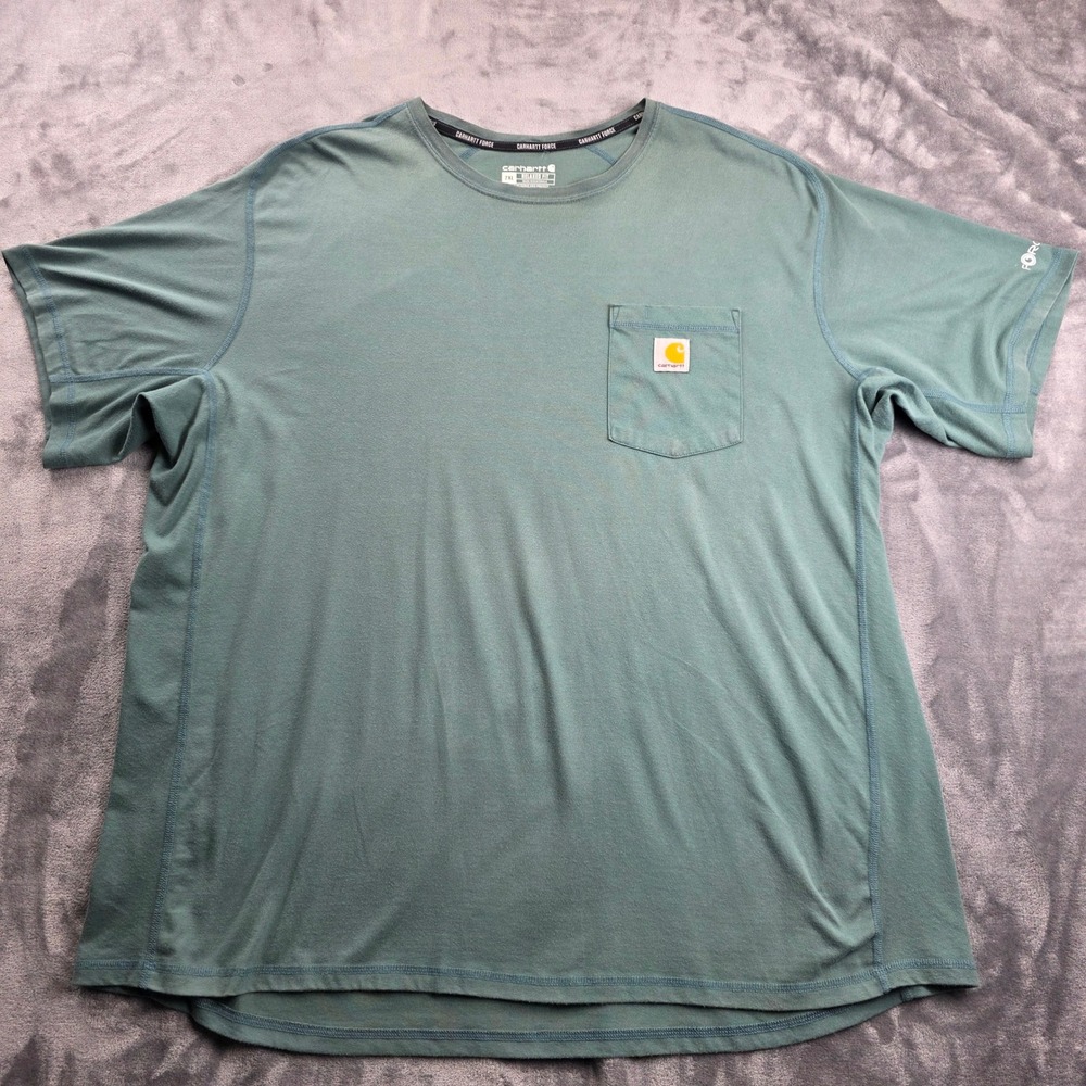 Carhartt T-Shirt Mens 2XL Blue Green Force Relaxed Fit Short Sleeve Pocket Tee